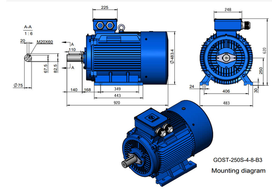 IC0141 Sürekli S1 çalışması için 75 mm'lik şaft çaplı sincap kafesi motoru